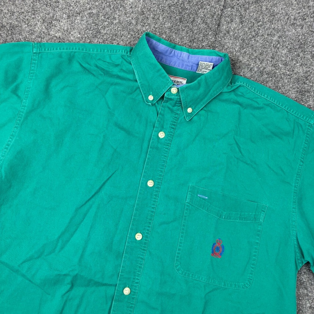 Vintage Bugle Boy Company Mens Size Large Green Short Sleeve Button Down Shirt